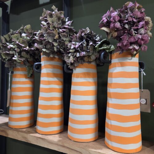 Vase ASA fait main – Design rayé orange et blanc